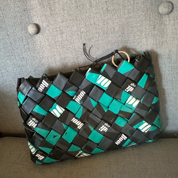 Hand-folded Purse Clutch Bugler Paper Wrapper Turquoise